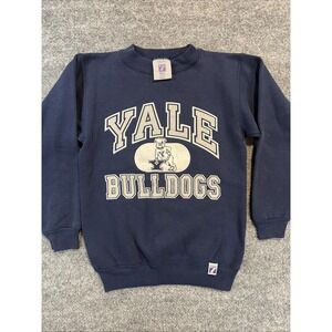 VTG 90s Logo 7 Yale Bulldogs Crewneck Sweatshirt Youth M 10-12 Navy Blue USA